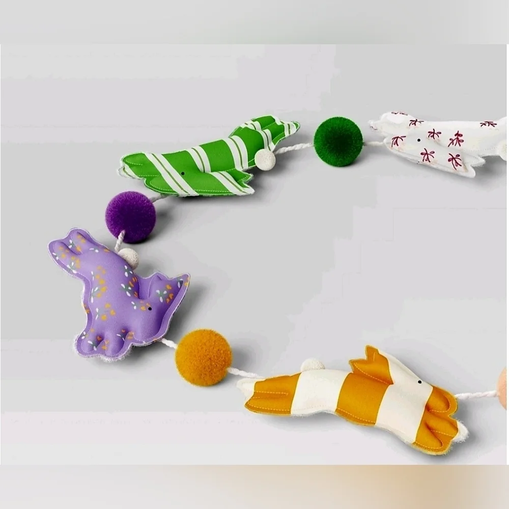 New Threshold 2025 Easter Bunny and pompoms multicolor Garland, 72 in long